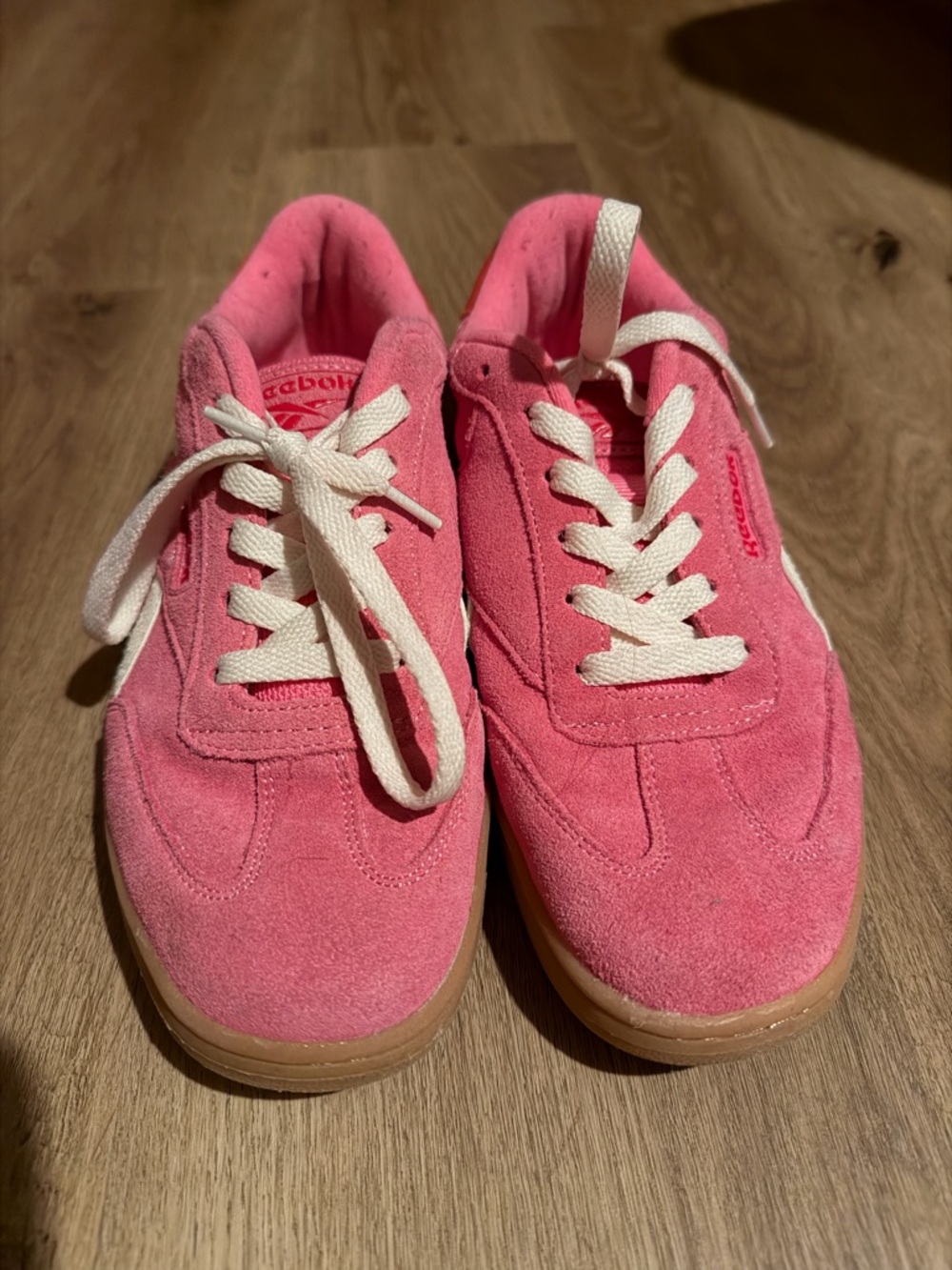 Reebok Pink Suede Low-Top Sneakers with White Laces